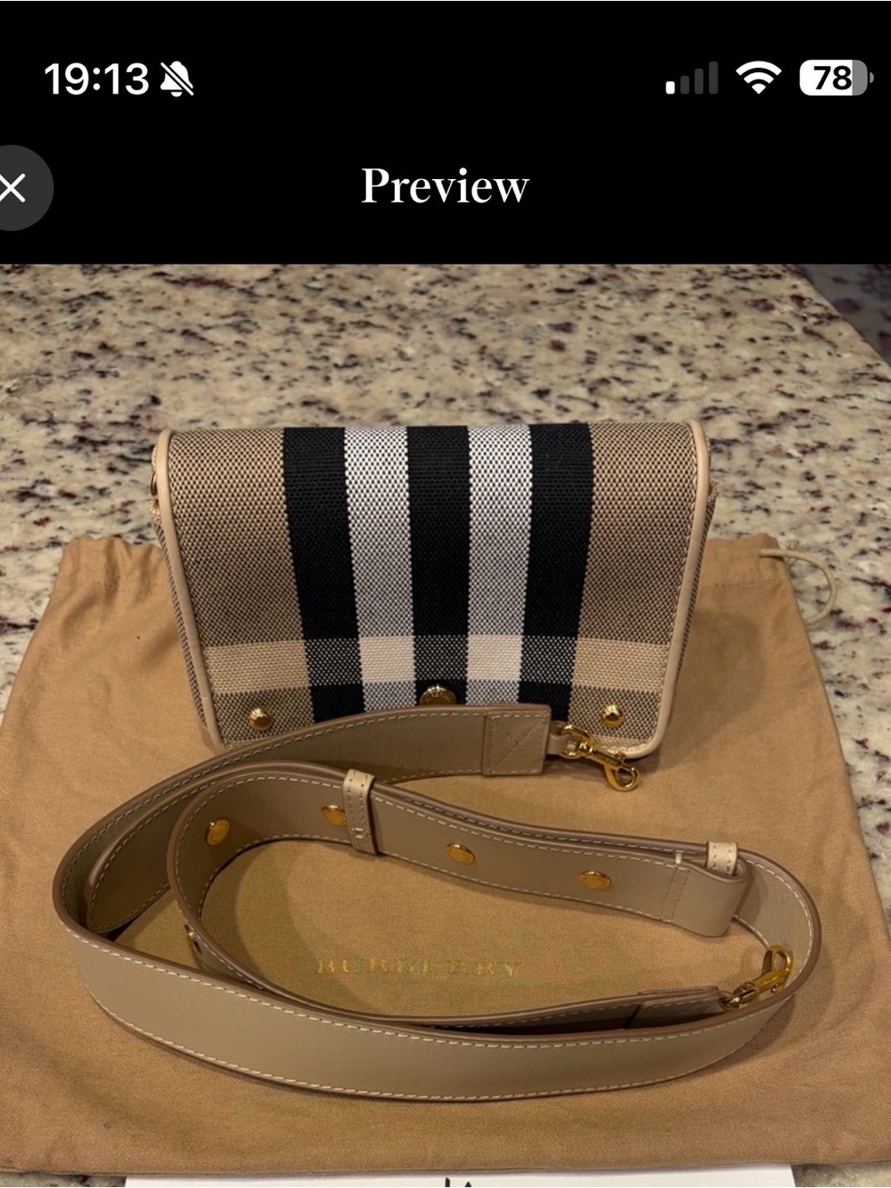 Burberry Tan Check Crossbody with Leather Strap